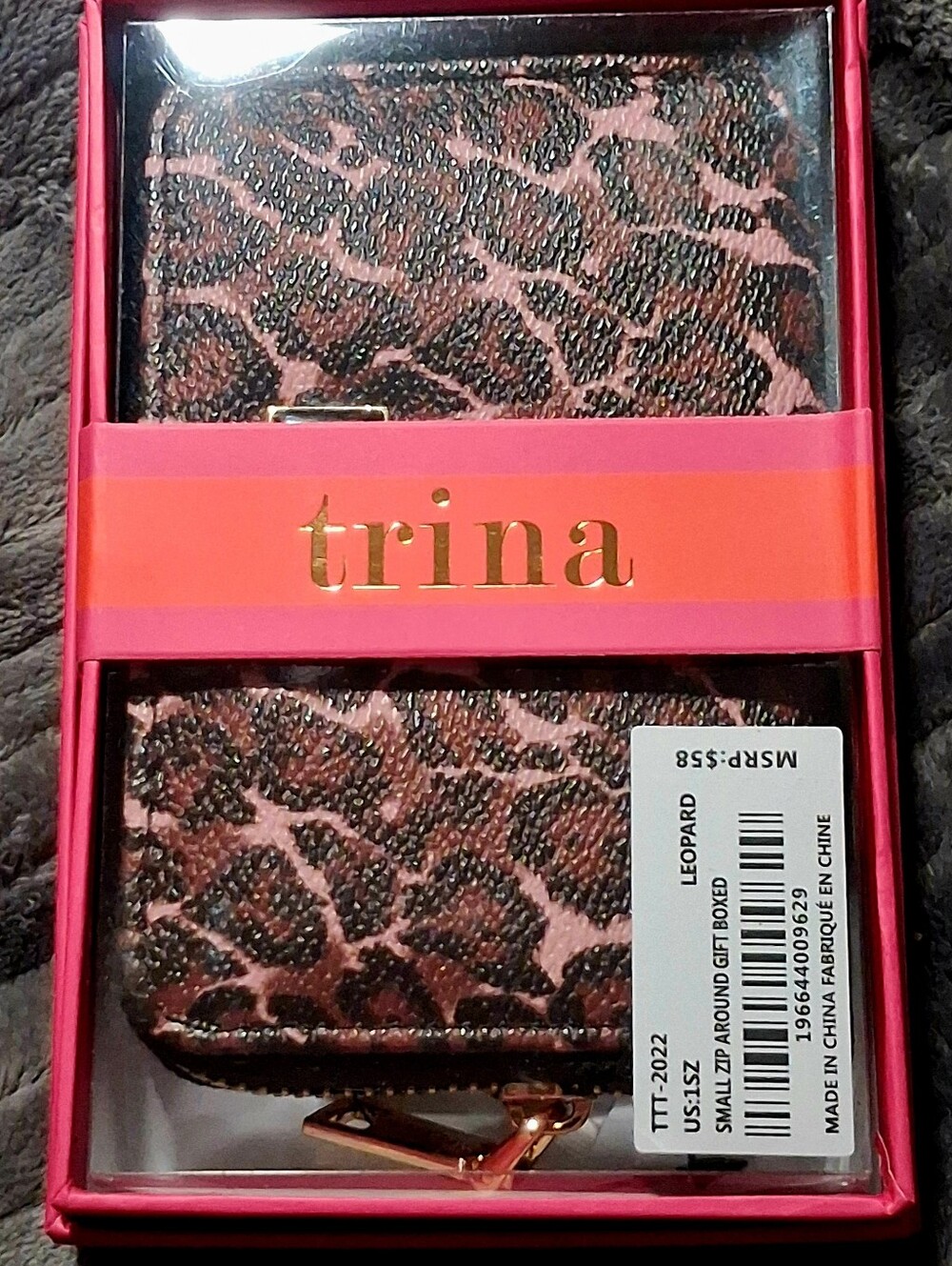 TrIna Pink and Brown Leopard Print Small Zip Wallet
